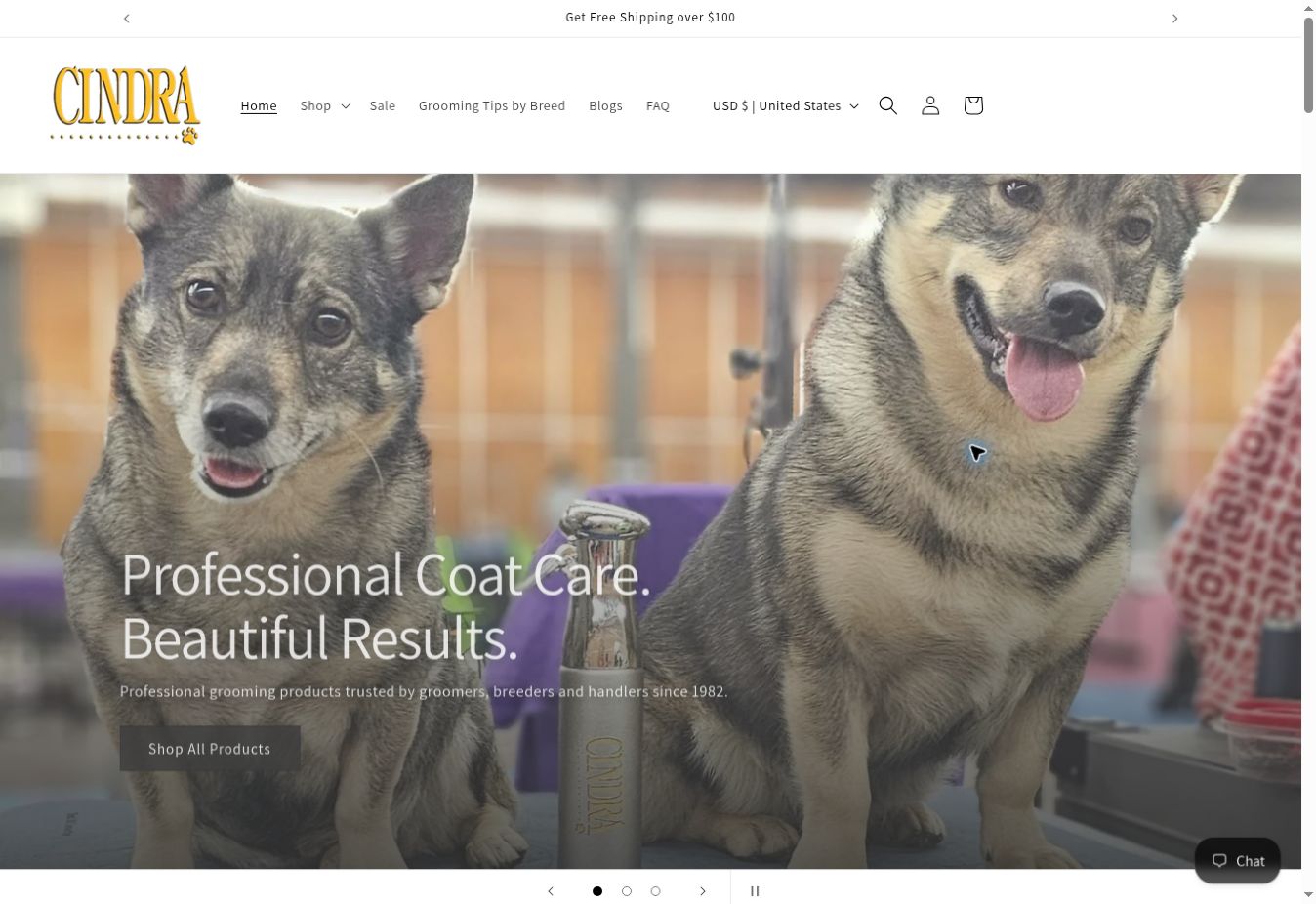 Cindra Grooming Products Shopify website homepage